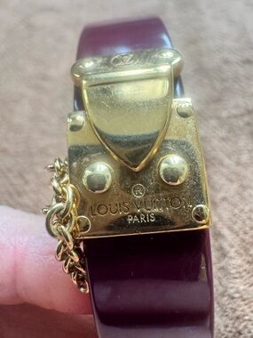 Louis Vuitton Burgundy and Gold Bracelet with Logo Plate
